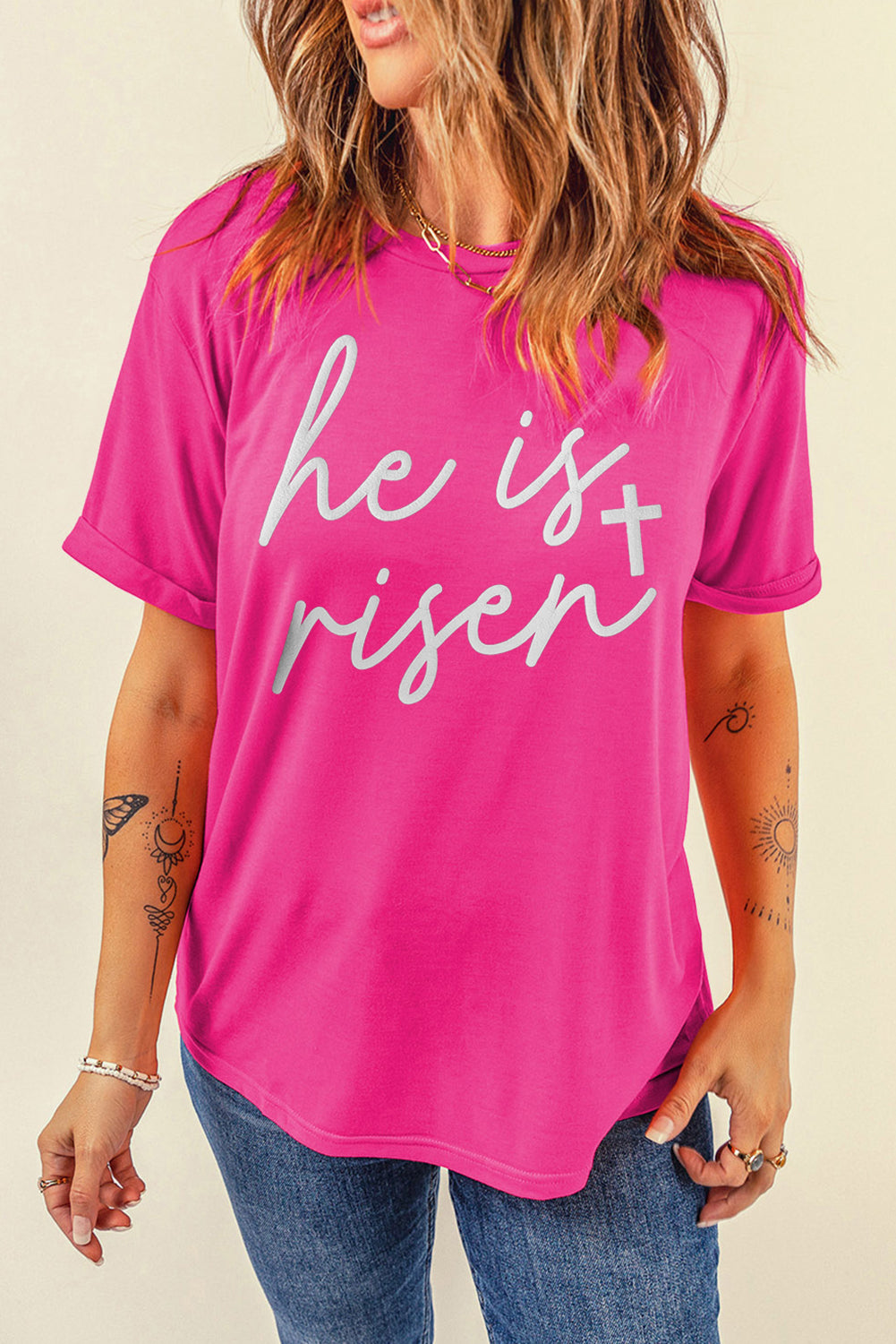 He Is Risen Glitter Cross Crewneck Tee