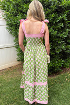 Green Floral Knot Strap Maxi Dress