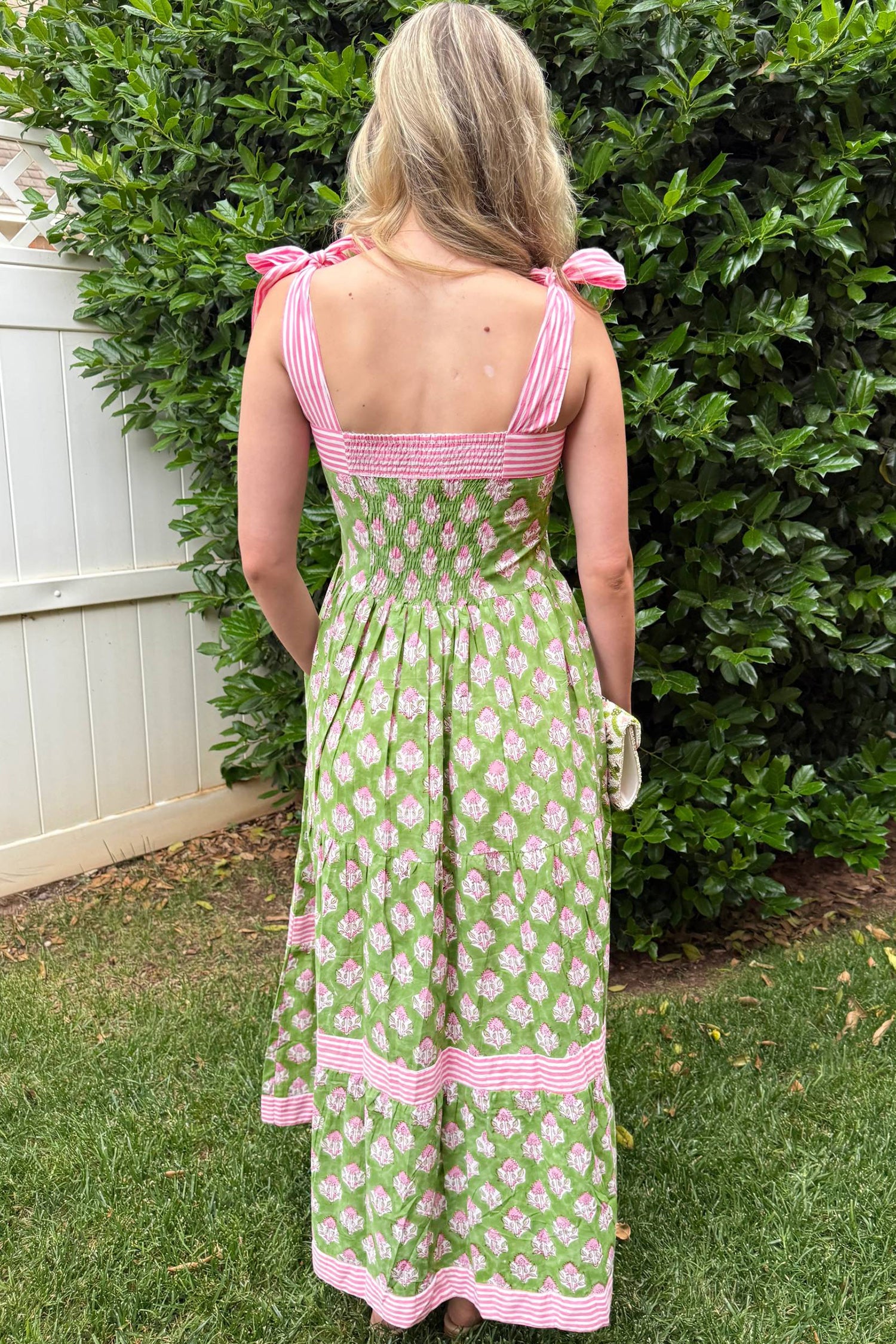 Green Floral Knot Strap Maxi Dress