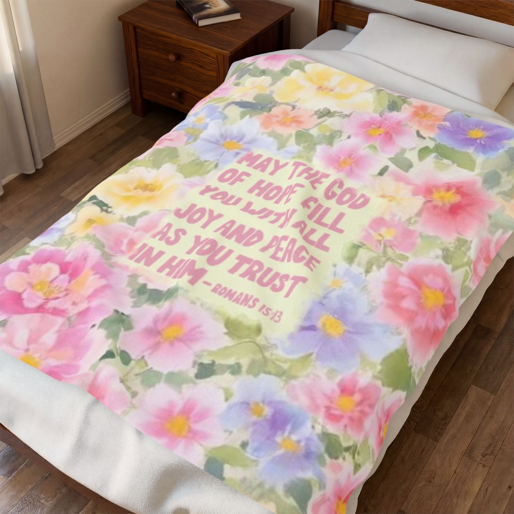 Romans 15:13 "God of Hope" Floral Fleece Blanket