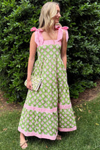 Green Floral Knot Strap Maxi Dress
