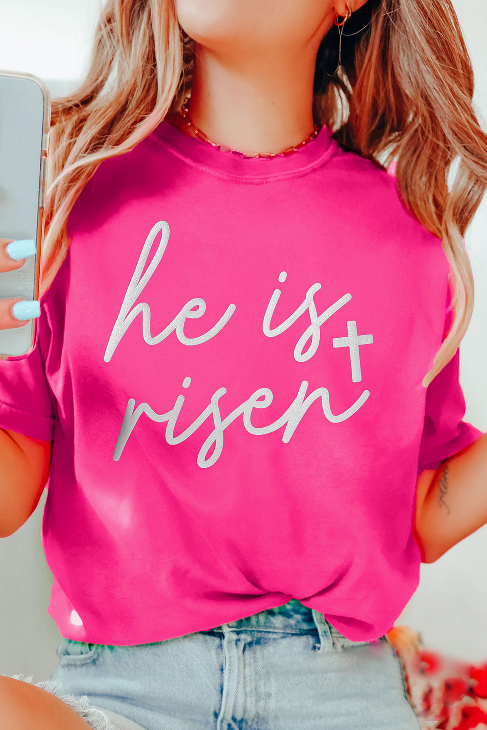 He Is Risen Glitter Cross Crewneck Tee