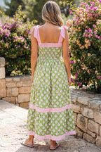 Green Floral Knot Strap Maxi Dress