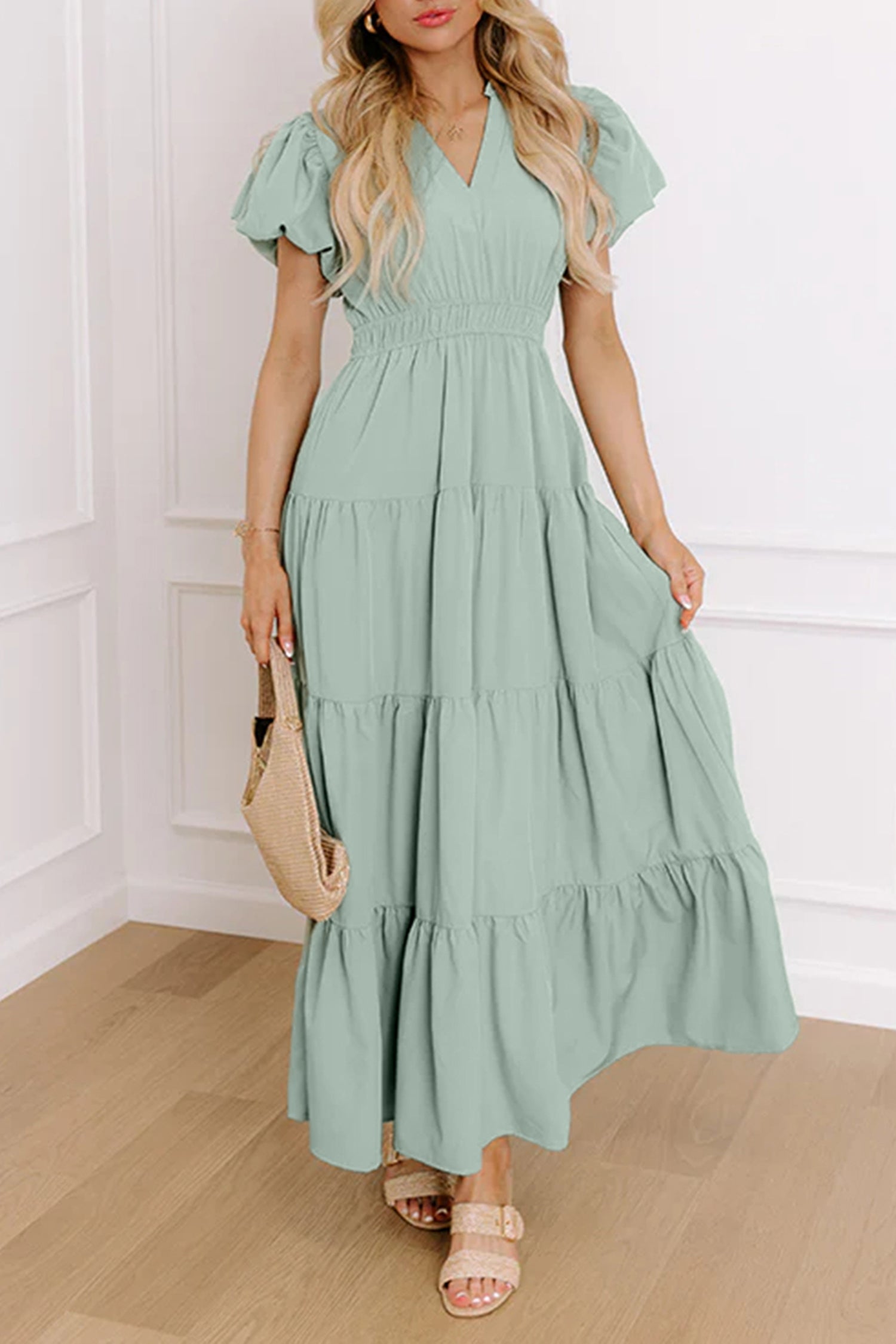 Aqua Tiered Maxi Dress