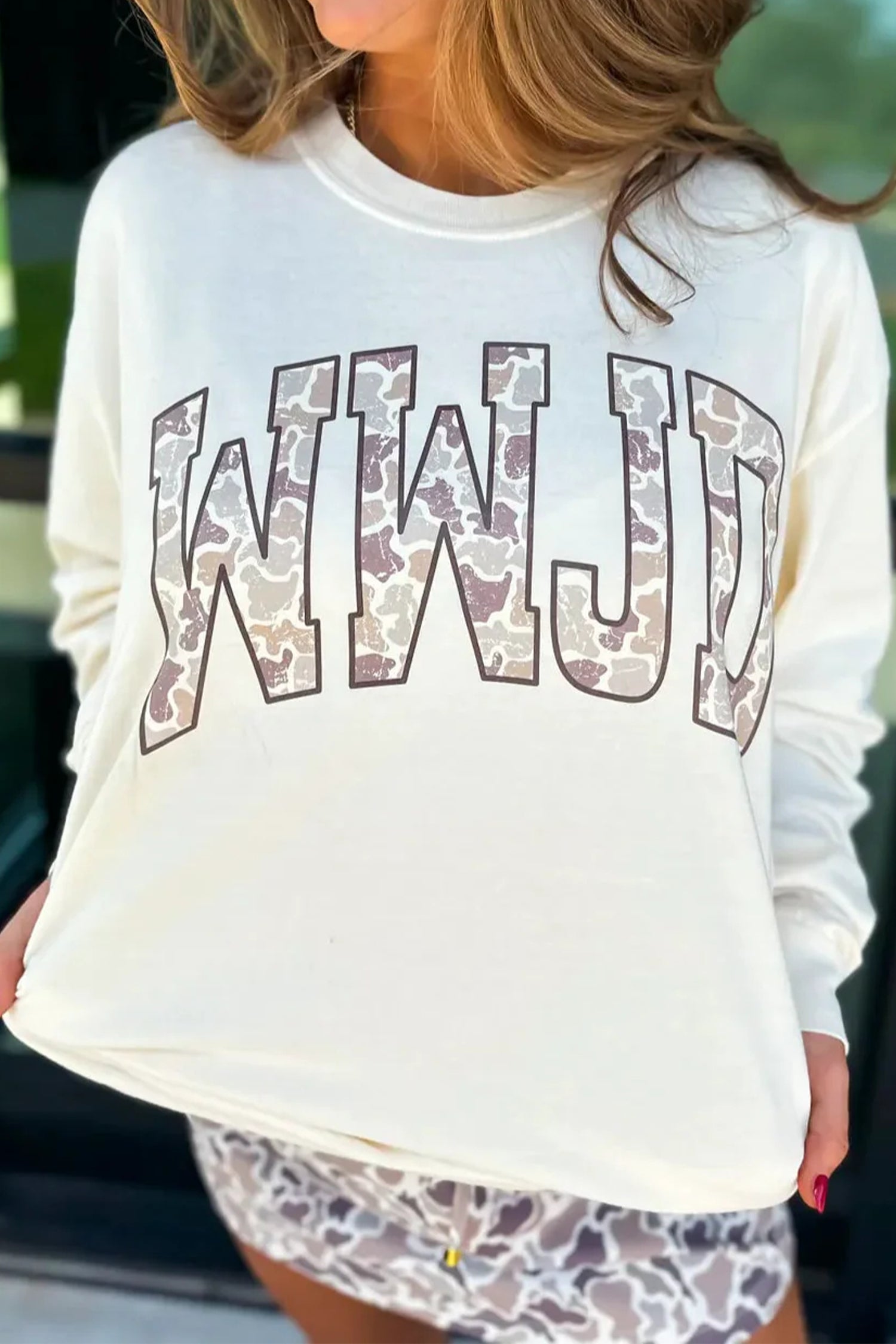 WWJD Camo Long Sleeve Graphic Tee
