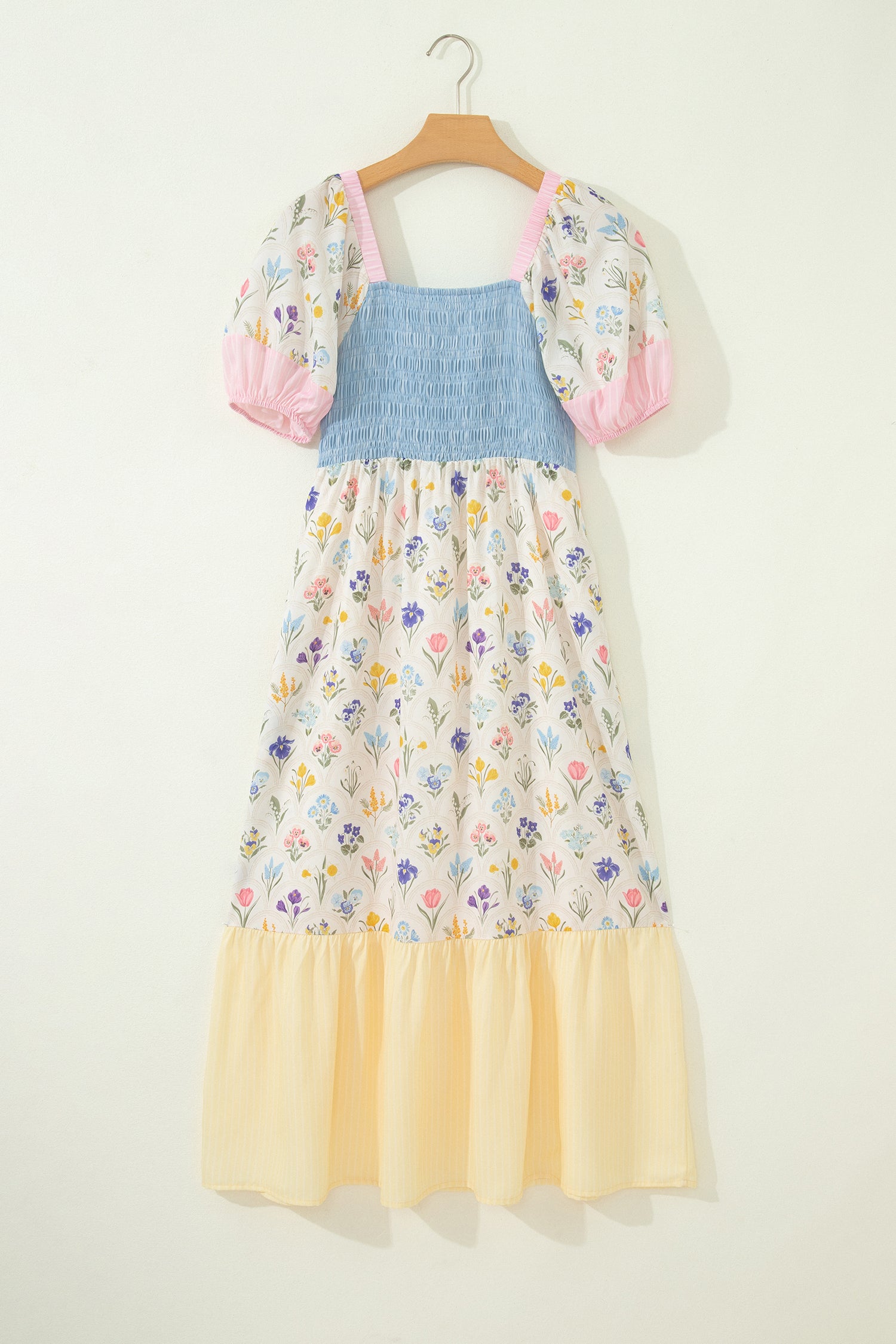 Floral Patchwork Smocked Maxi Dress