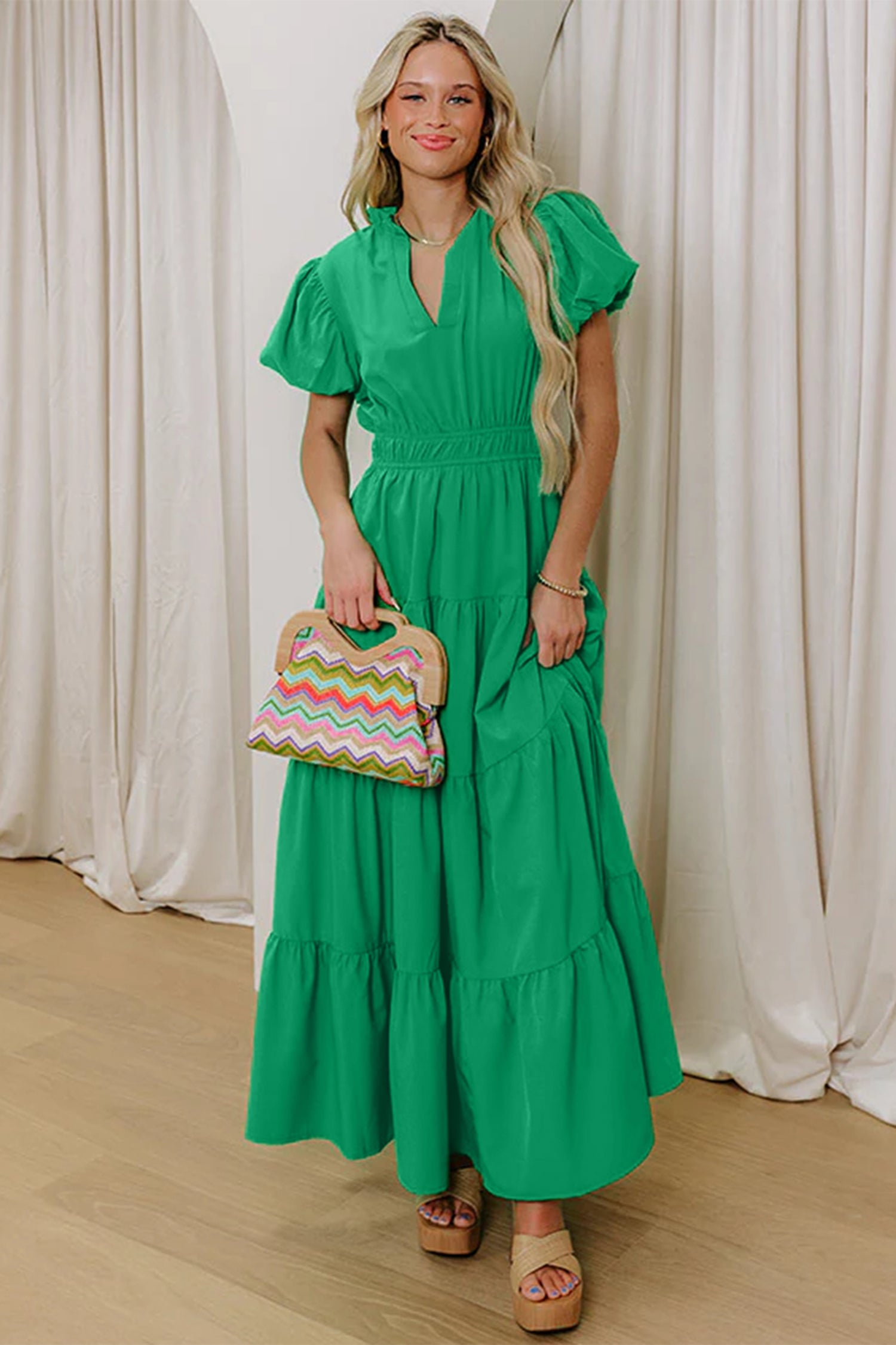 Bright Green Tiered Maxi Dress