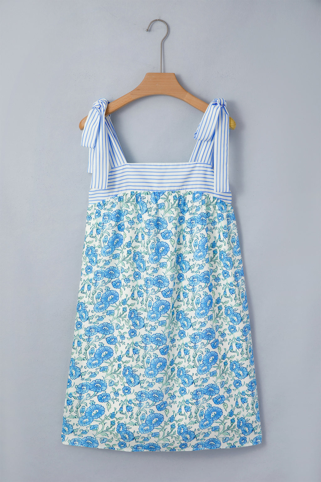 Sky Blue Floral Bow Strap Dress