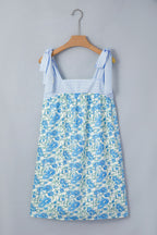 Sky Blue Floral Bow Strap Dress