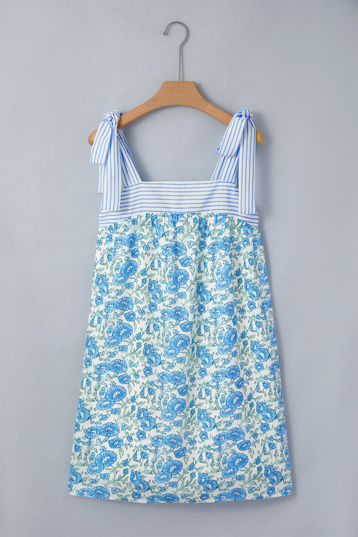 Sky Blue Floral Bow Strap Dress