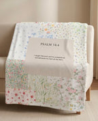 Psalm 34:4 Vintage Floral Patchwork Blanket – Heirloom Scripture Throw