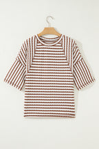Brown Stripe Textured Knit Top