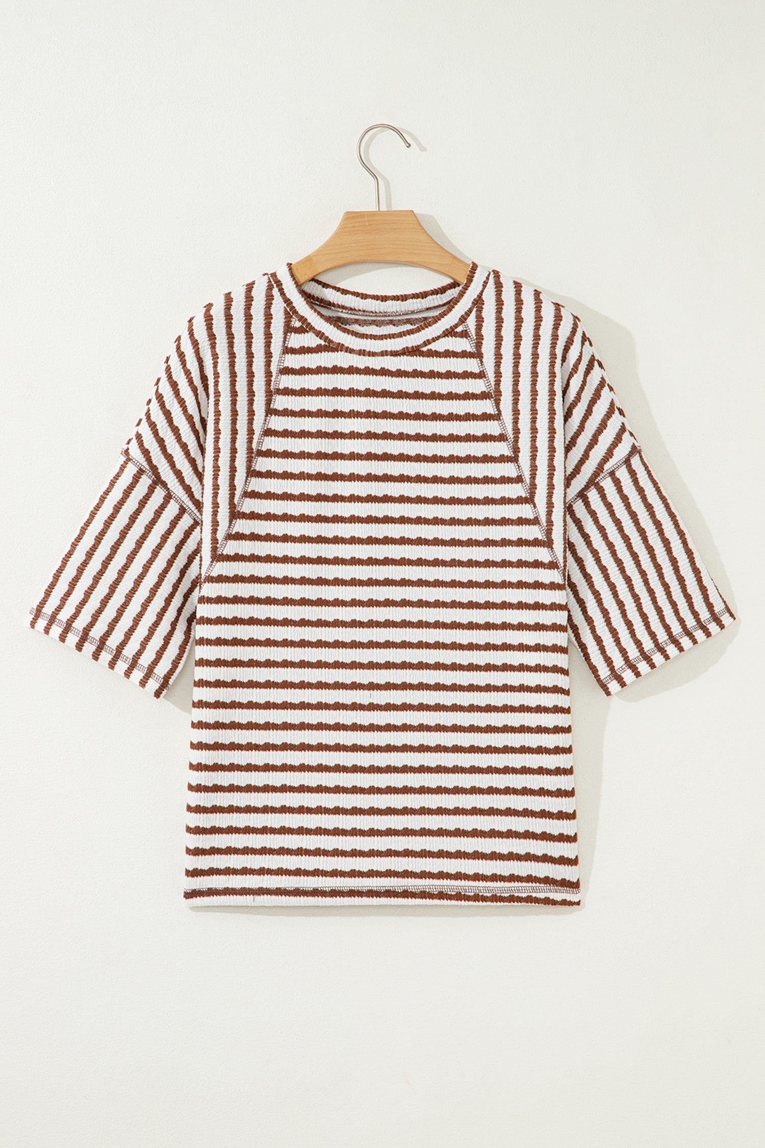 Brown Stripe Textured Knit Top