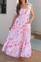 Pink Floral Smocked Maxi Dress