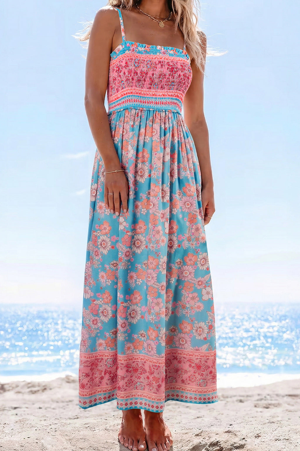 Serene Grace Smocked Floral Maxi