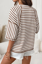 Brown Stripe Textured Knit Top