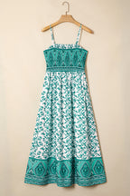 Green Boho Floral Shirred Cami Maxi Dress