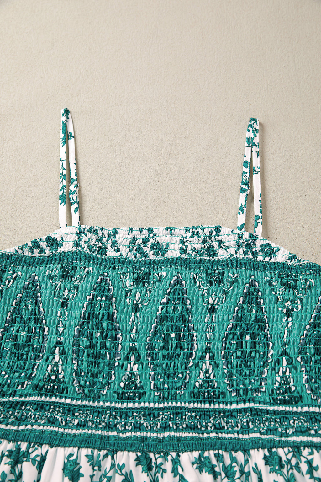 Green Boho Floral Shirred Cami Maxi Dress