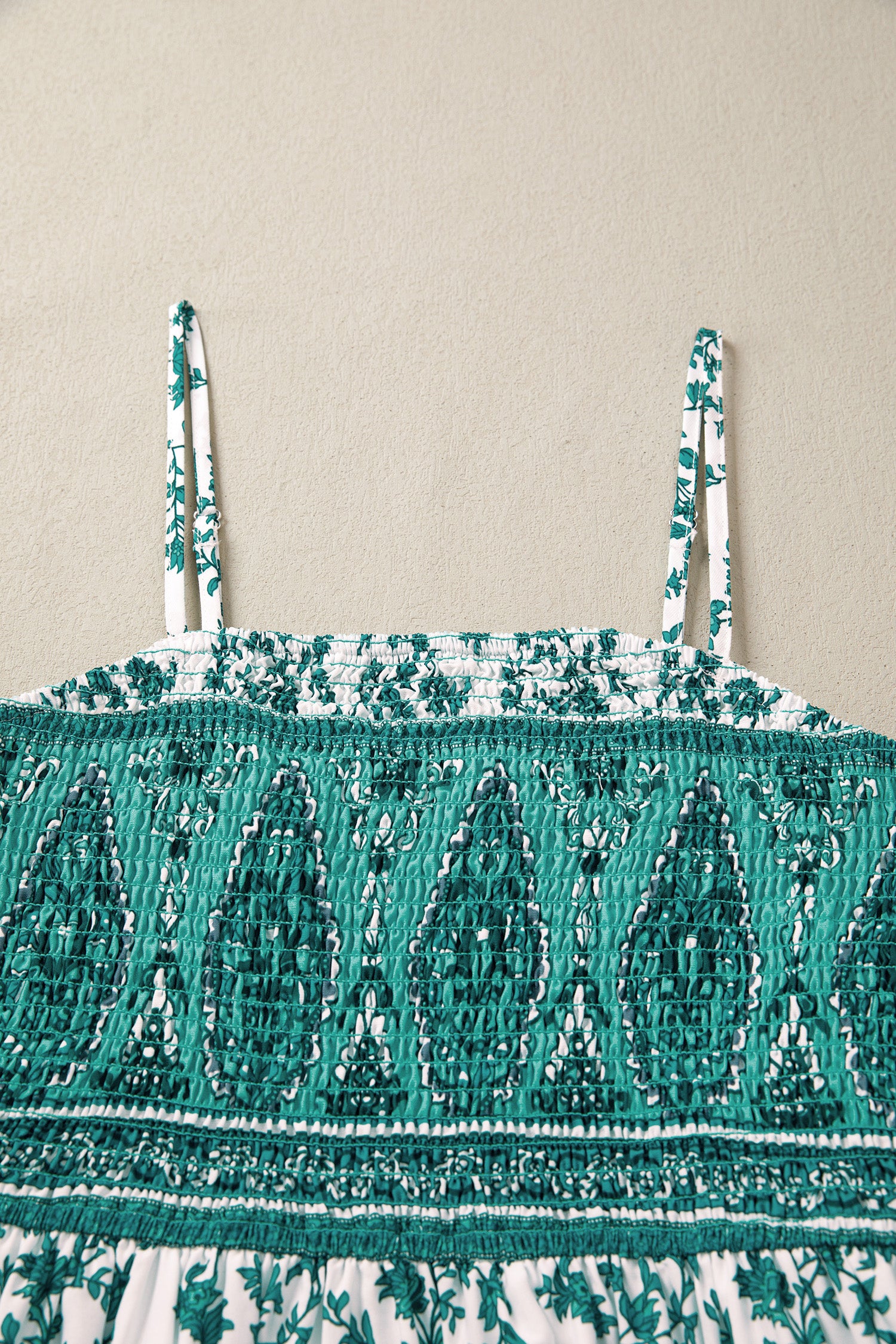 Green Boho Floral Shirred Cami Maxi Dress