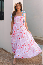 Pink Floral Smocked Maxi Dress