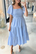 Blue Lace Tiered Midi Dress