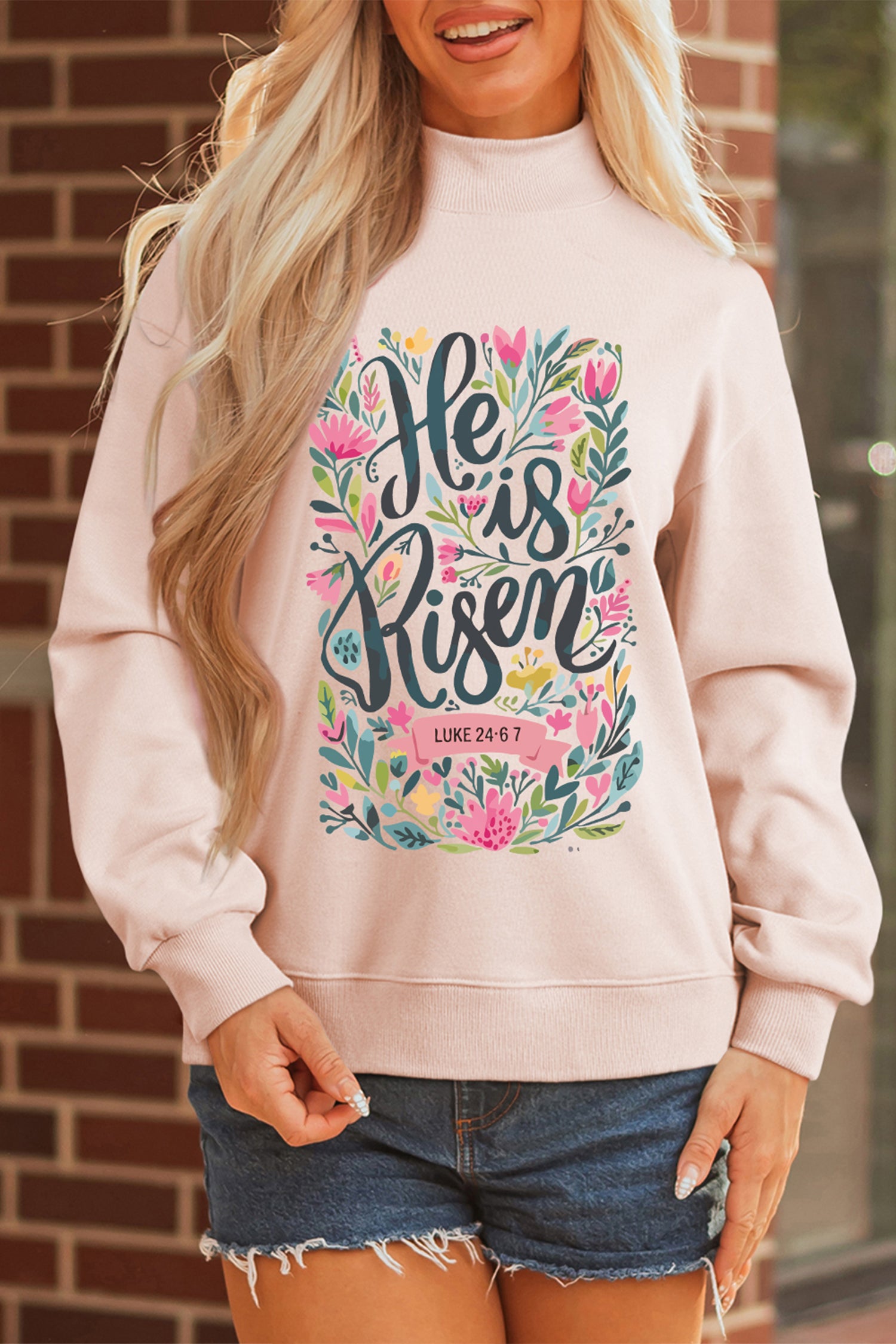 He Is Risen Floral Mock Neck Sweatshirt