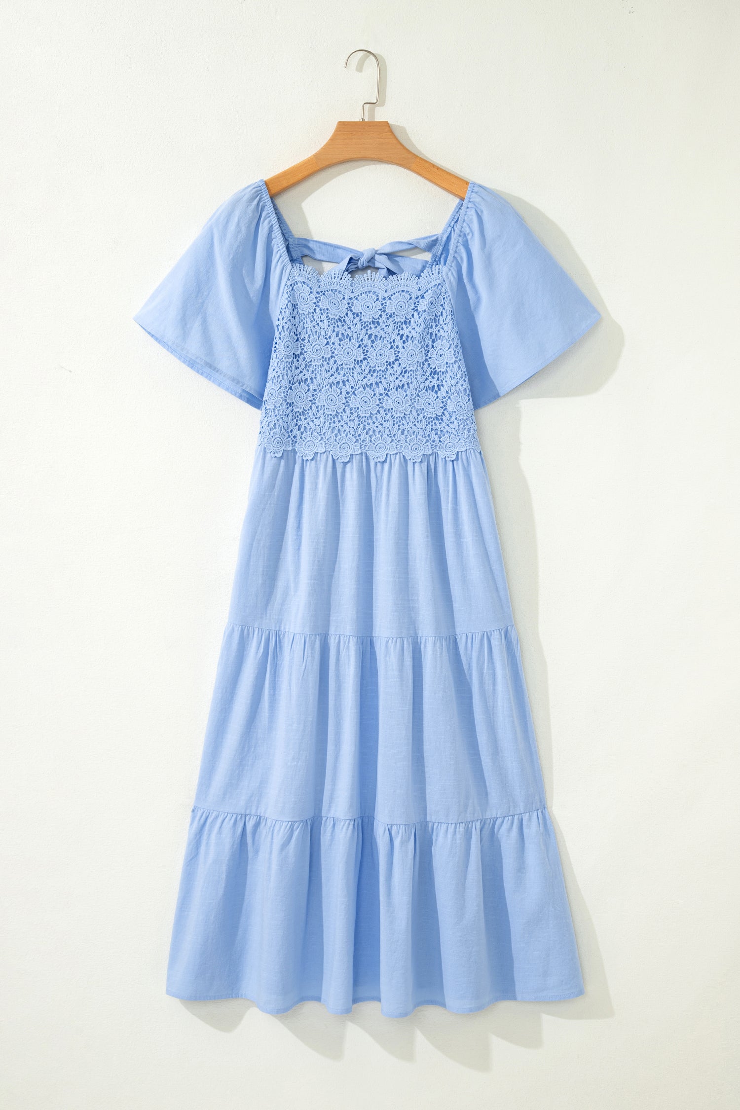 Blue Lace Tiered Midi Dress