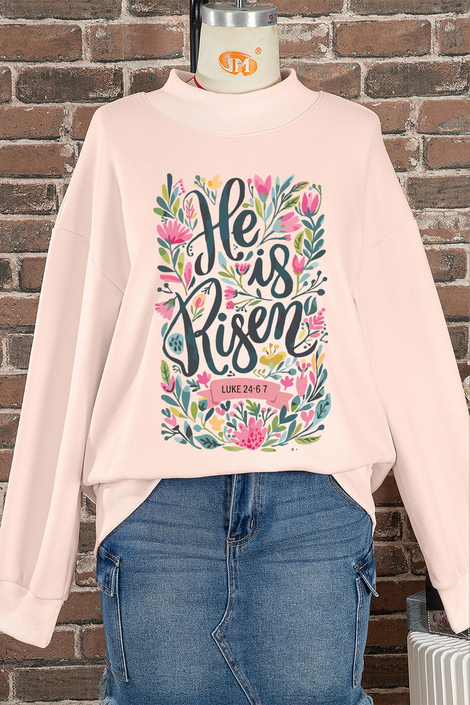 He Is Risen Floral Mock Neck Sweatshirt