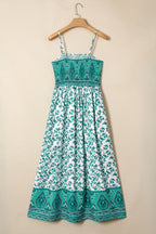 Green Boho Floral Shirred Cami Maxi Dress
