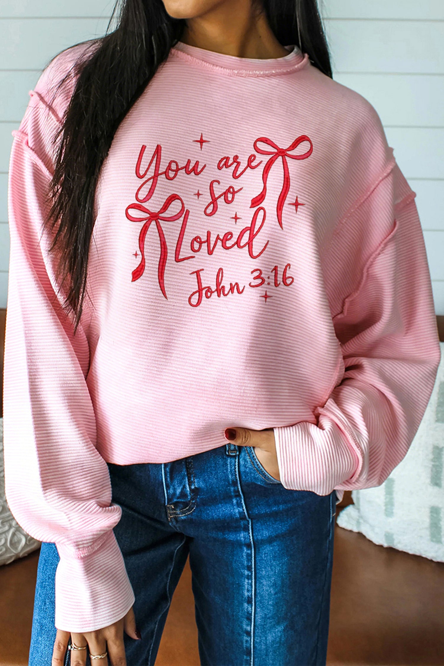Eternal Love Ribbed Bow Sweatshirt
