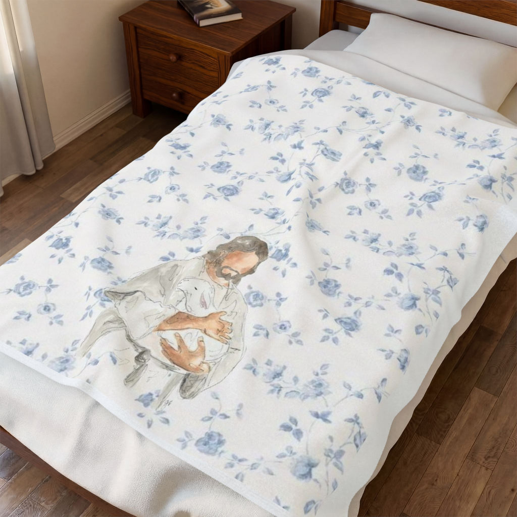 Held by the Shepherd™ Blue Floral Jesus Blanket