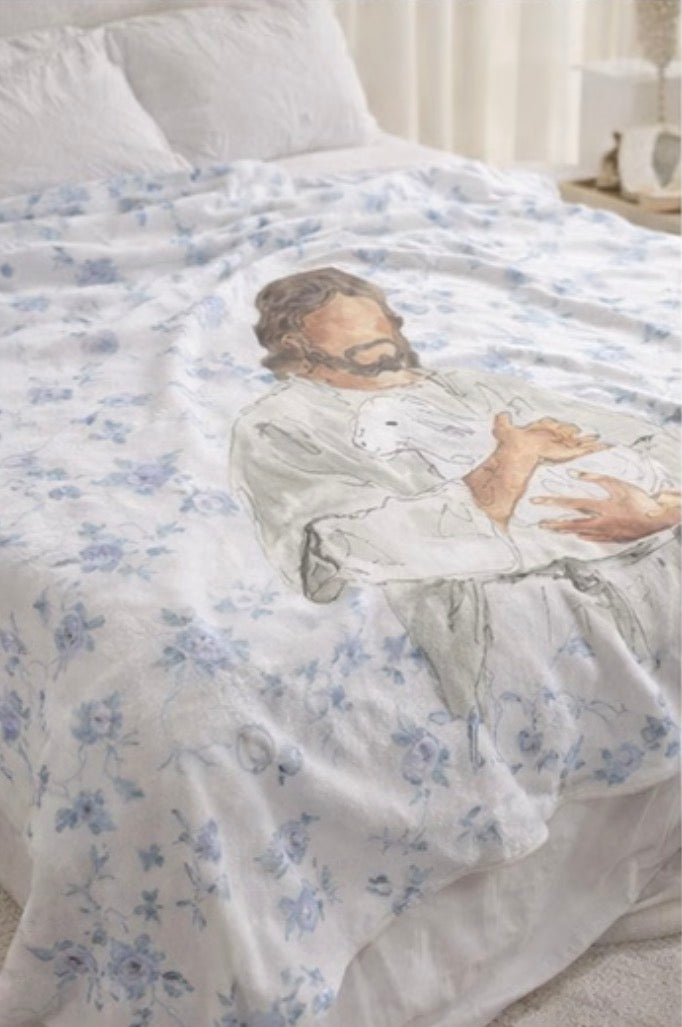 Held by the Shepherd™ Blue Floral Jesus Blanket