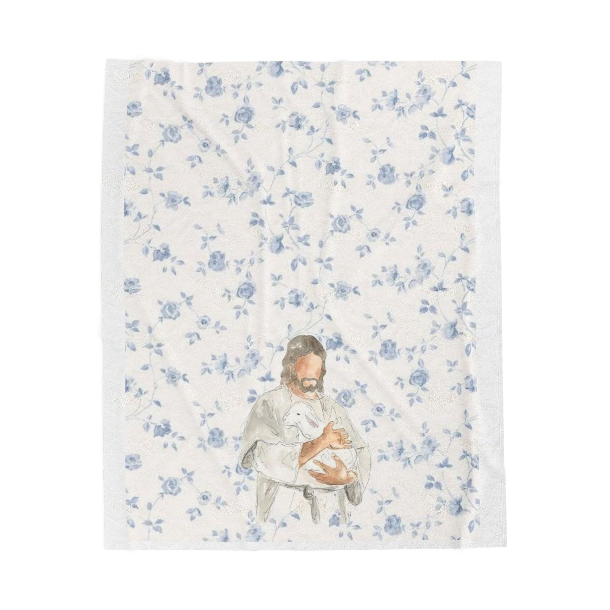 Held by the Shepherd™ Blue Floral Jesus Blanket