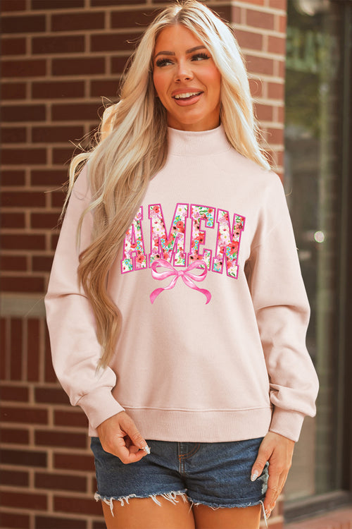 AMEN Floral Bow Mock Neck Sweatshirt