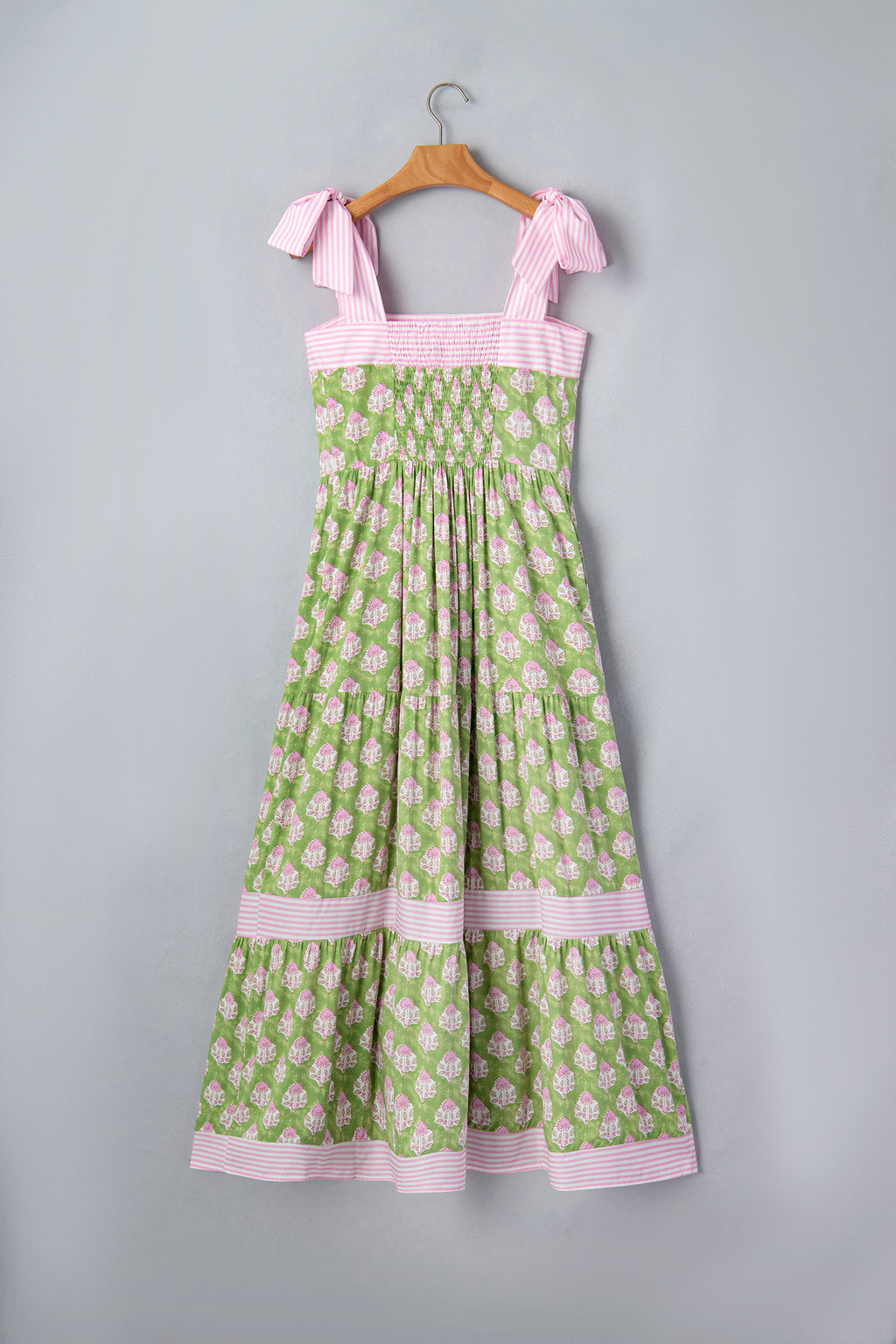 Green Floral Knot Strap Maxi Dress