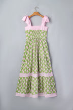 Green Floral Knot Strap Maxi Dress