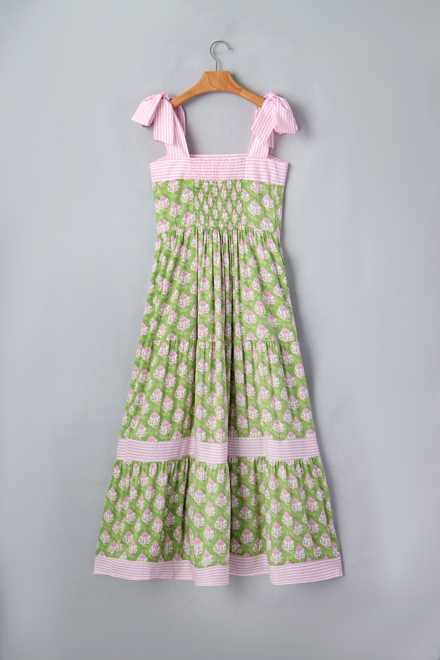 Green Floral Knot Strap Maxi Dress