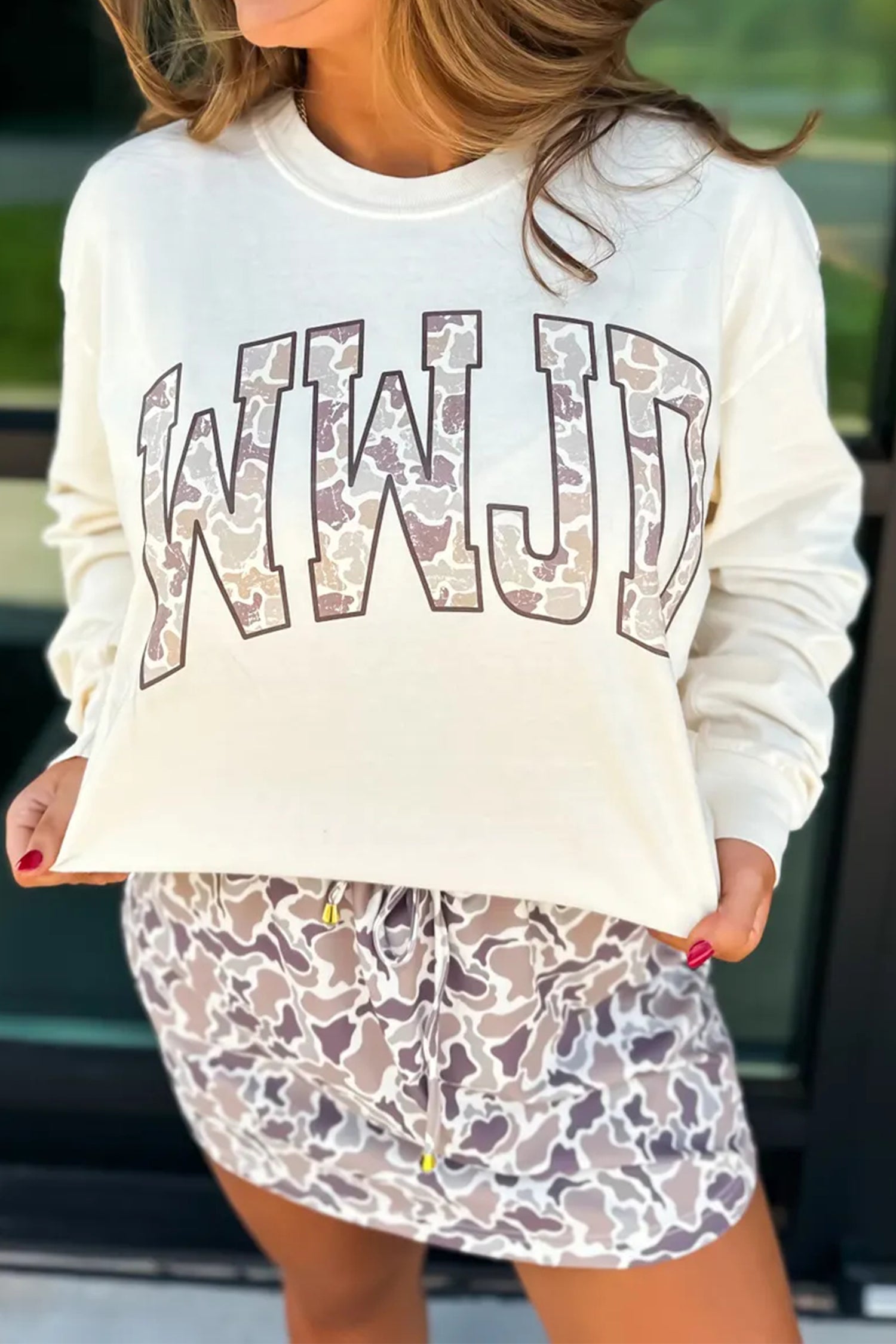 WWJD Camo Long Sleeve Graphic Tee