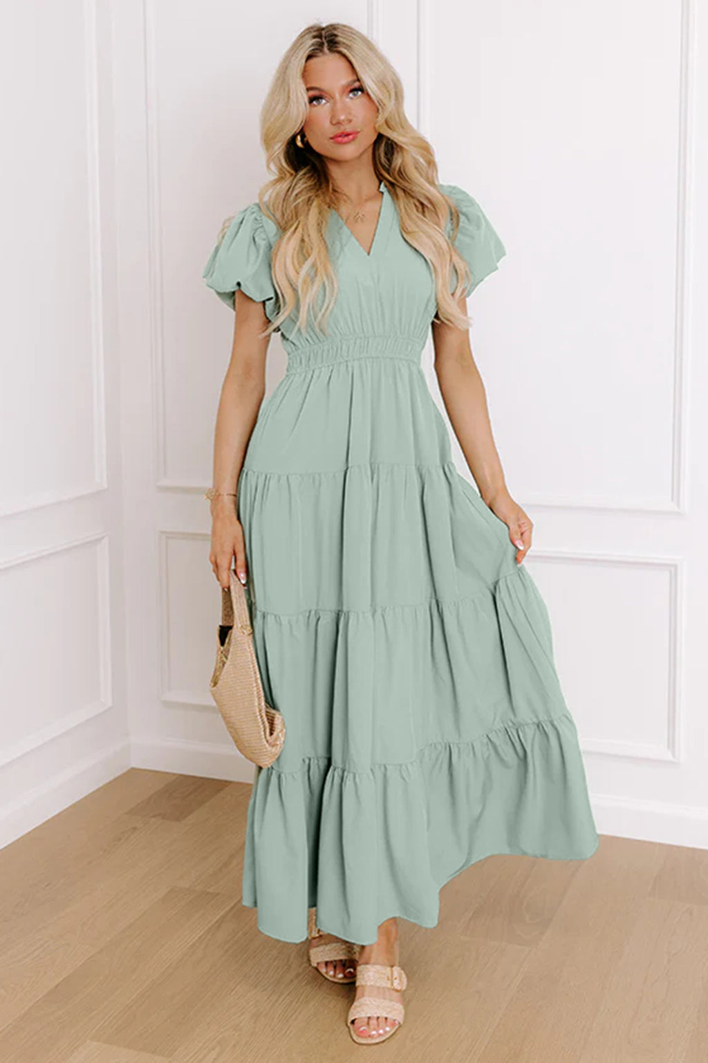 Aqua Tiered Maxi Dress