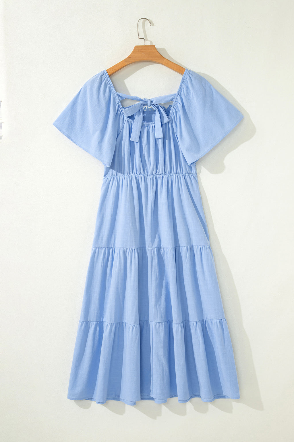 Blue Lace Tiered Midi Dress