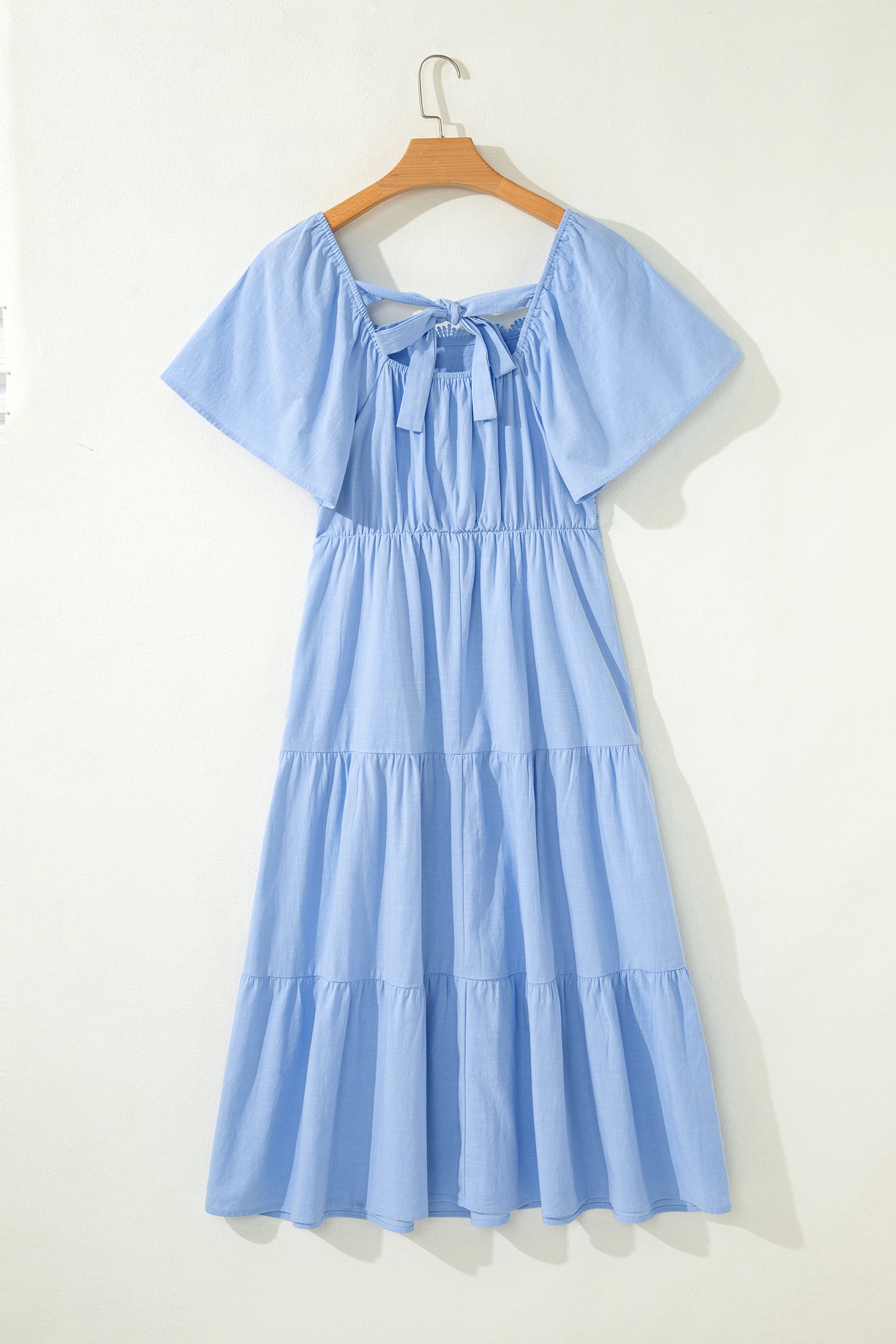 Blue Lace Tiered Midi Dress