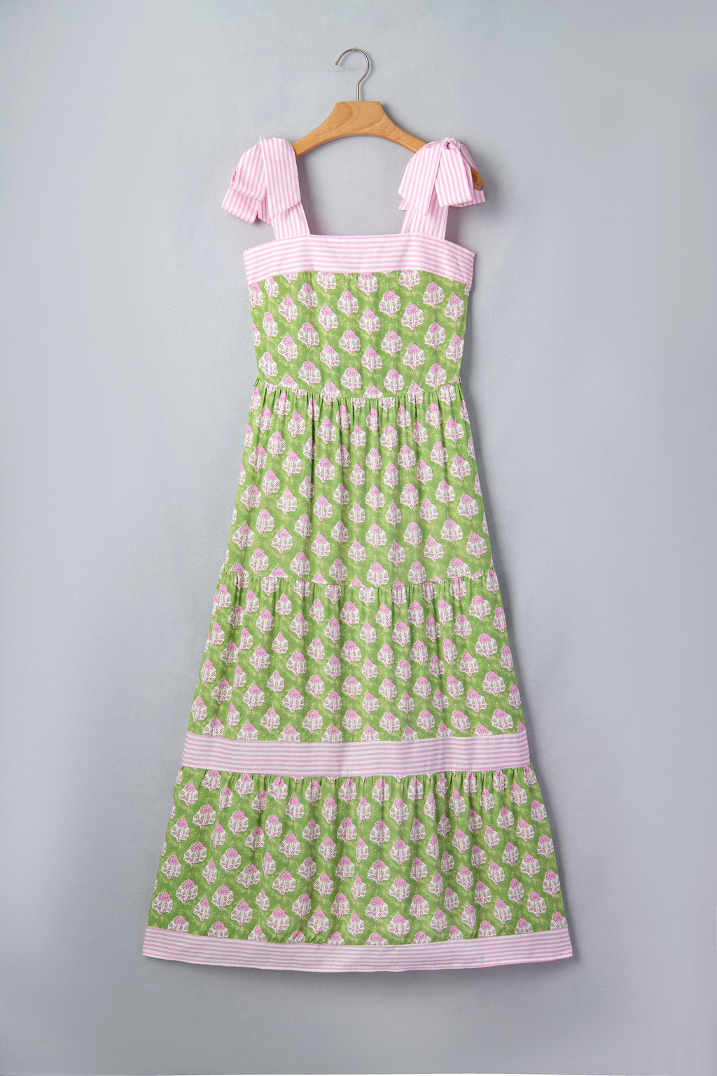 Green Floral Knot Strap Maxi Dress