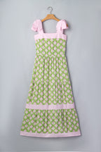 Green Floral Knot Strap Maxi Dress