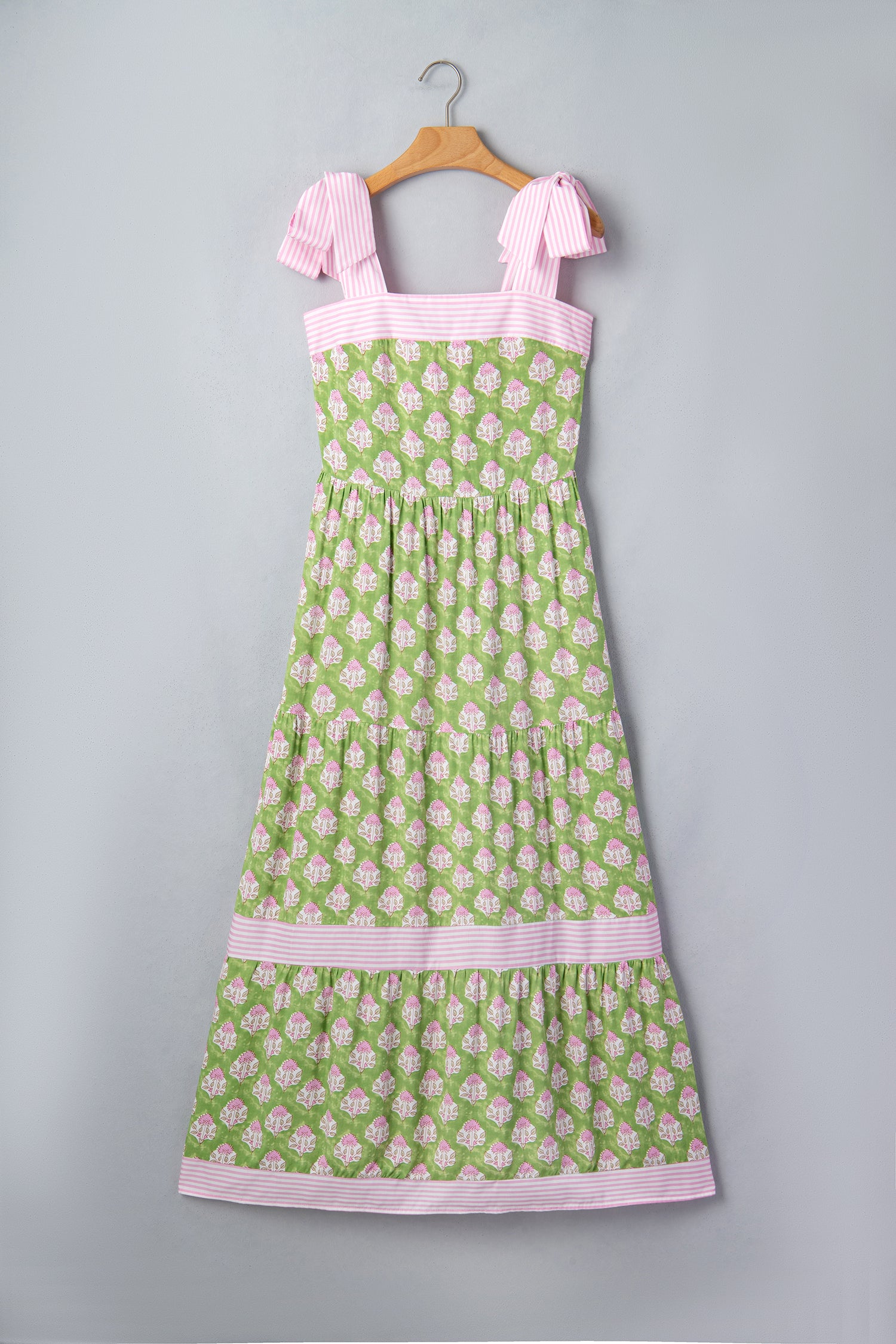 Green Floral Knot Strap Maxi Dress