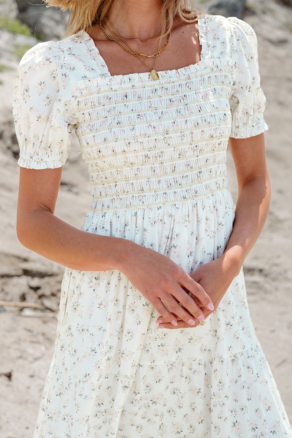 White Floral Tiered Maxi Dress