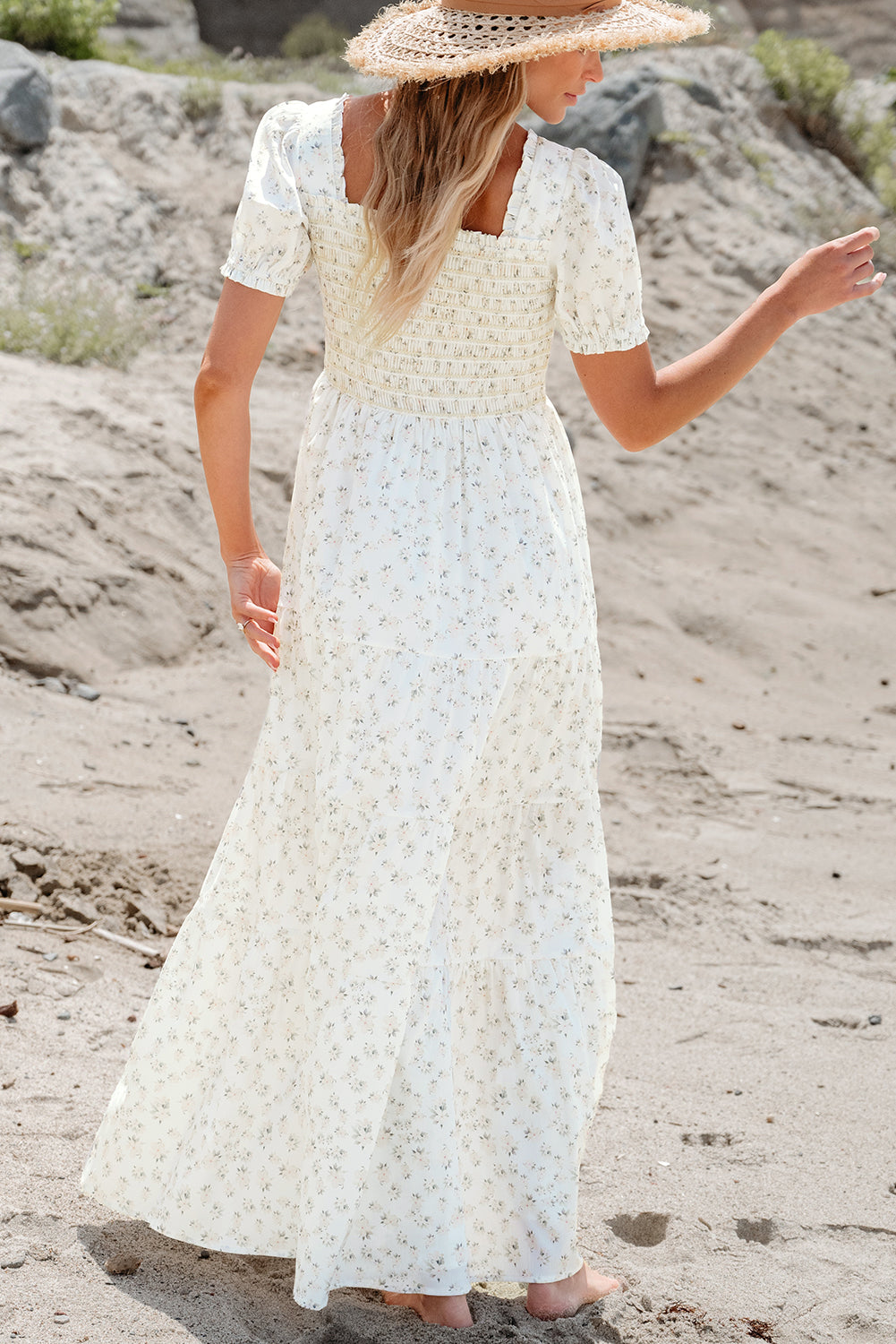 White Floral Tiered Maxi Dress