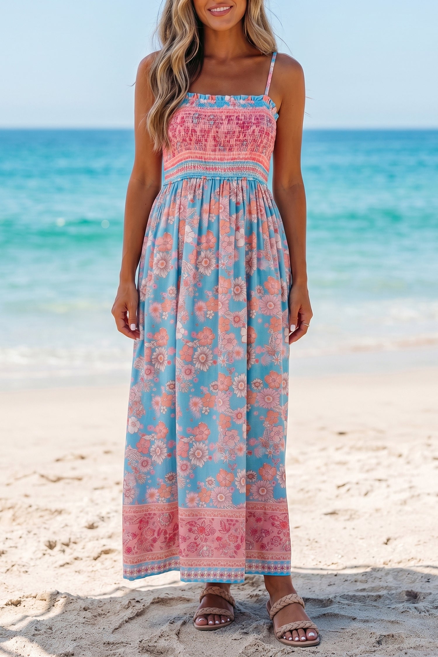 Serene Grace Smocked Floral Maxi