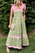 Green Floral Knot Strap Maxi Dress