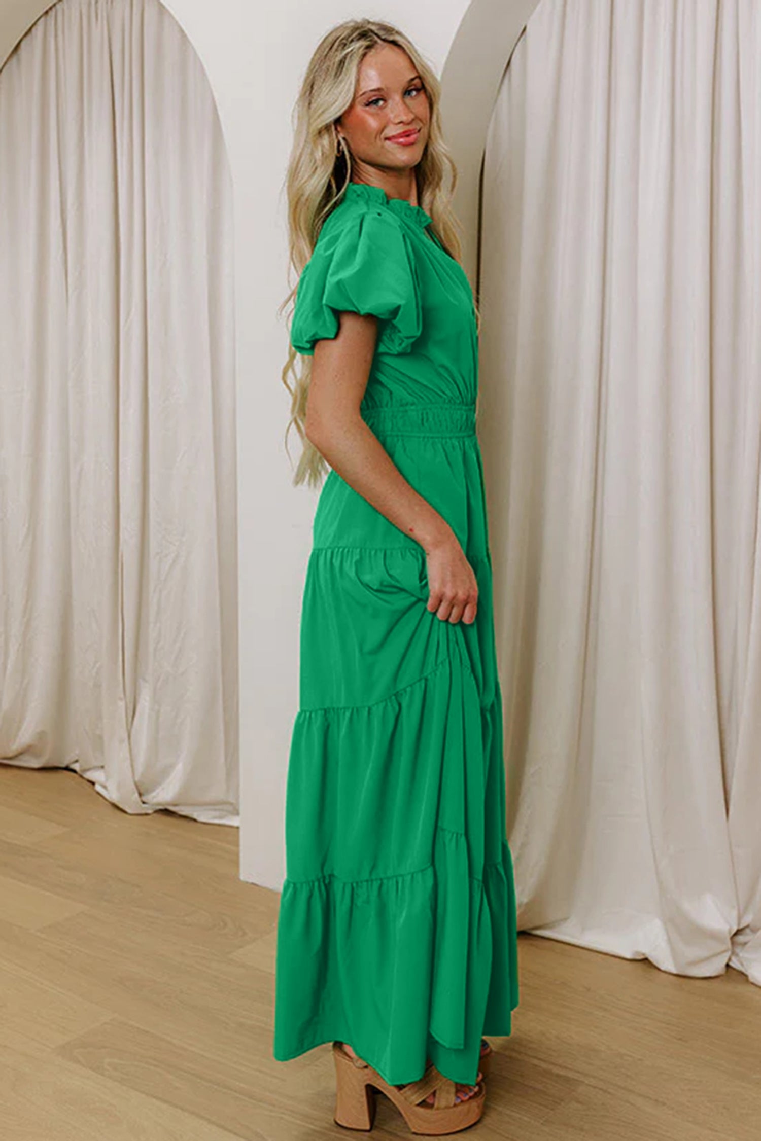 Bright Green Tiered Maxi Dress
