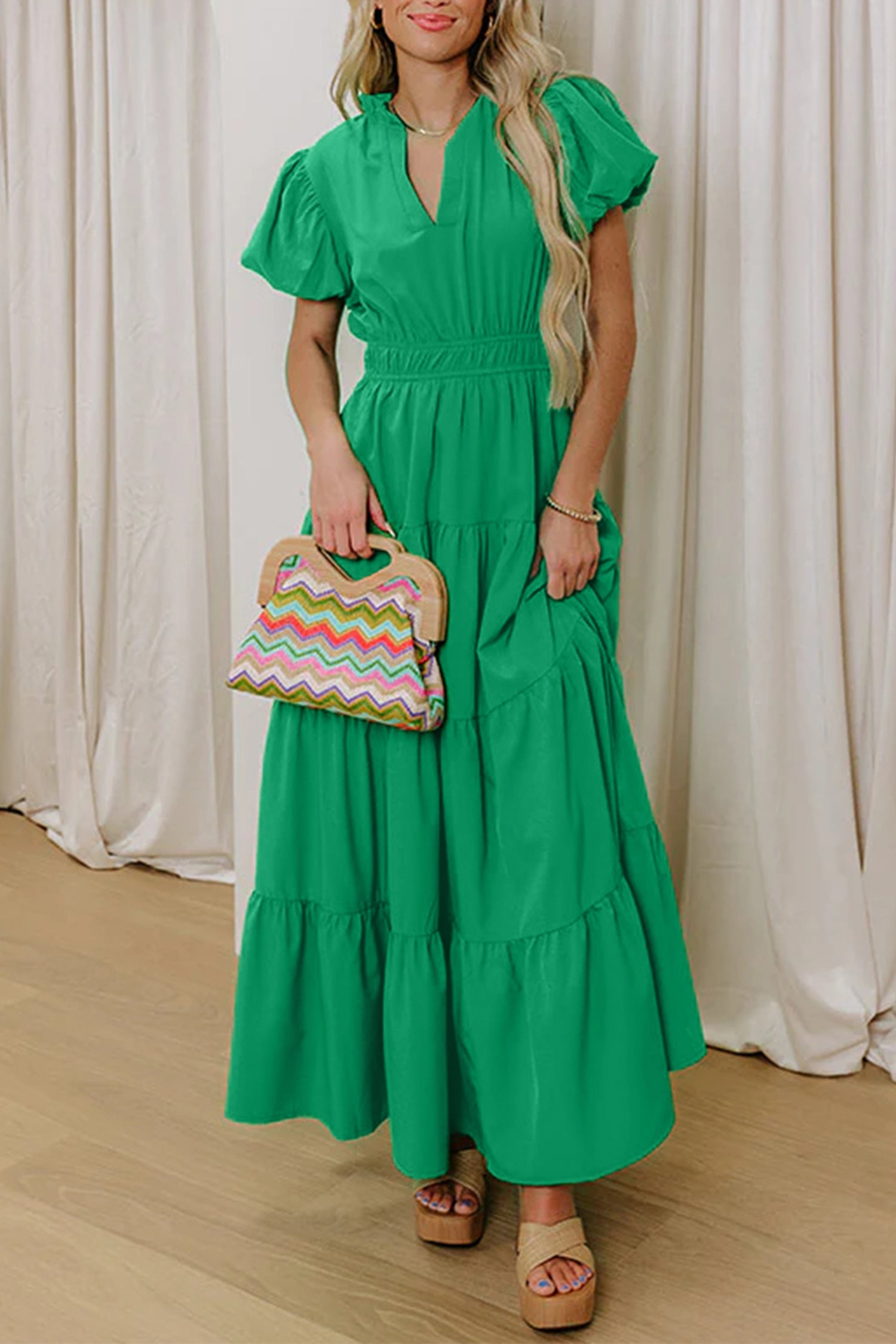 Bright Green Tiered Maxi Dress
